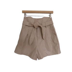 Venti6 faux leather high waisted shorts khaki belted size Small